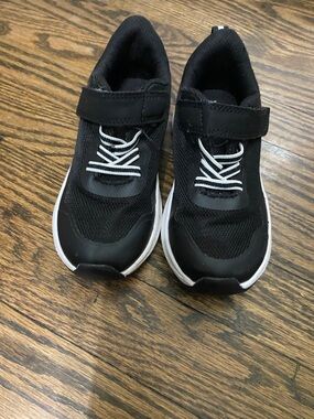 Kids Black Sneakers with White Trim - Easy Hook-and-Loop Closure